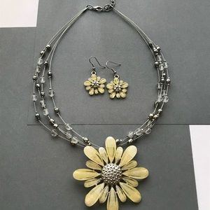 Yellow flower necklace and earrings